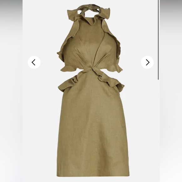 Zimmermann Postcard Tie Back Mini Linen Dress in Khaki NWT - Picture 4 of 4